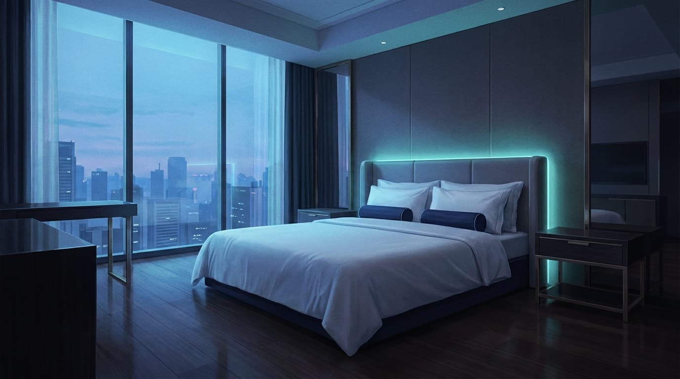 Hotel room bed bug detection — VA88 targeting system active