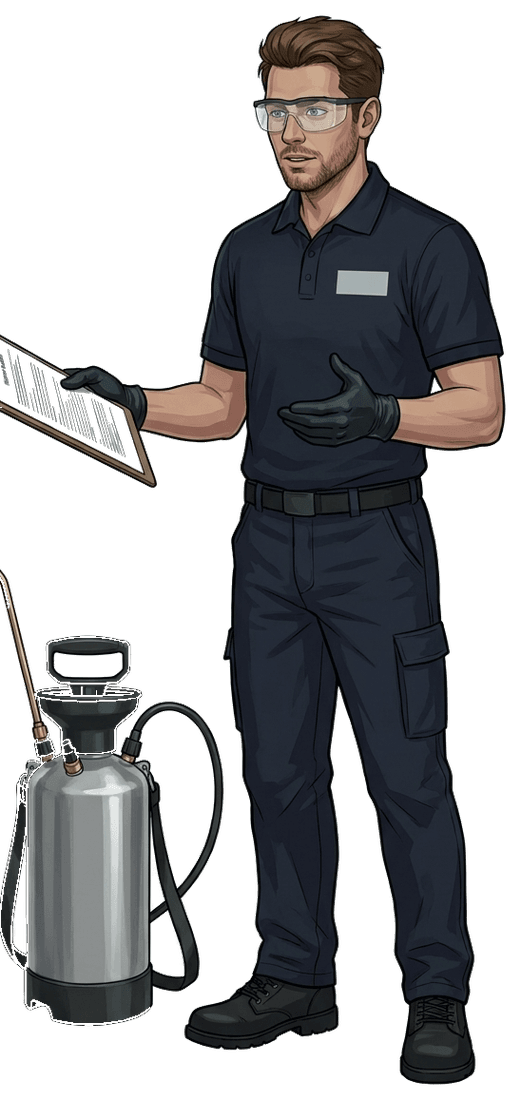 Technician walking a facility manager through the treatment plan