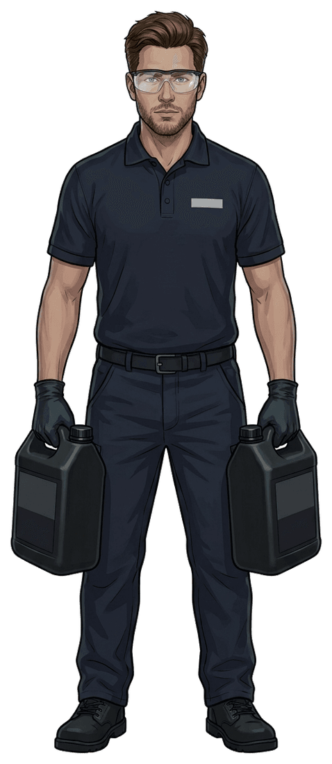 Technician carrying two gallon jugs of VA88 to the truck